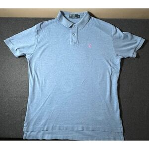 Polo Ralph Lauren Mens Large Blue Heather Short Sleeve Pink Pony Polo Shirt